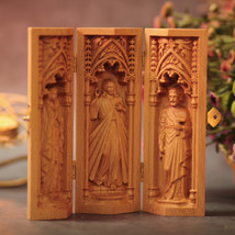 Holy Trinity Triptych of Virgin Mary- Jesus Christ- St. Joseph Wooden Religious  - £39.86 GBP