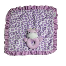 Carters Plush Purple Spotted Giraffe Security Blanket Baby Lovey Ring Rattle - £11.49 GBP