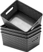 The Aebeky Plastic Storage Basket, Medium Weave Basket Organizer, 4-Pack (Grey) - £30.33 GBP