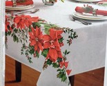 Kitchen Tablecloth 52&quot;x70&quot;Oblong,CHRISTMAS POINSETTIA FLOWERS,FESTIVE BO... - £23.87 GBP