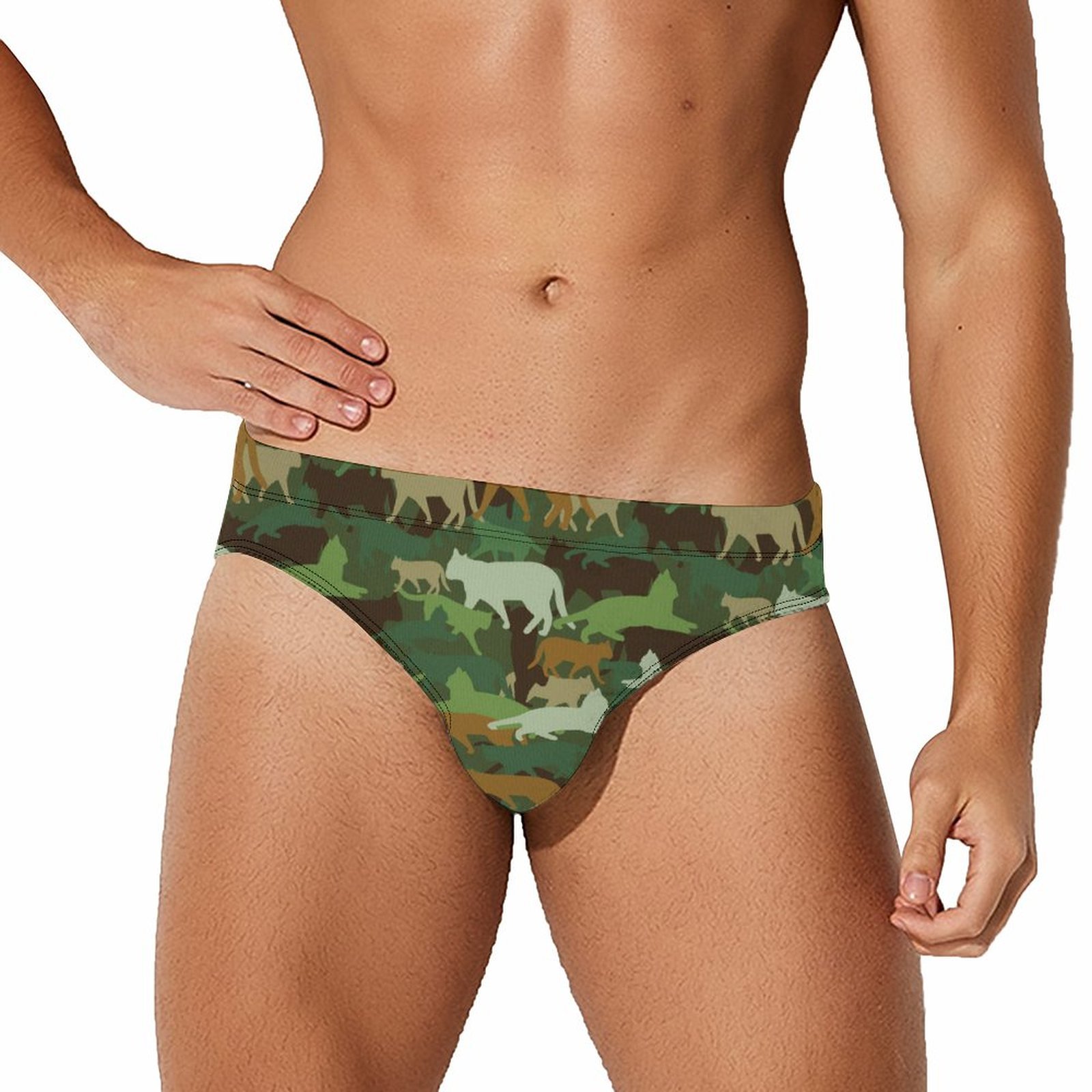 Mondxflaur Camou Cat Swim Briefs Sexy Swimming Trunks Quick Dry Soft Athletic