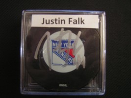 NHL New York Rangers Signed Puck W/ COA &amp; Display Cube Justin Falk - £3.91 GBP