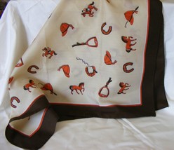 Rayon equestrian design scarf 22&quot;square horse race motif - £2.38 GBP