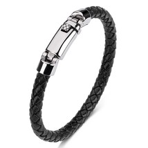 Fashion Braided Genuine Leather Bracelet Men Stainless Steel Buckle Charm Casual - £17.71 GBP