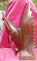 Marlin Sailfish Fish Figurine 14 1/2 Ironwood Sculpture Wood Hand Carved Vintag - £37.52 GBP