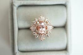 1.5CT Oval Cut Peach Morganite Wedding Vintage Pretty Ring in 14K Rose Gold Over - £74.71 GBP
