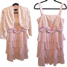 R &amp; M Richards Sz 14 Pink Mother Of Bride Formal Tiered Dress Set Lace Jacket - $67.55