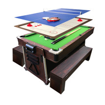4 in 1 - 7Ft Green Pool Table Mattew with Benches + Air Hockey + Tennis ... - £2,188.37 GBP