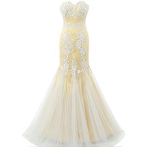 Kivary Mermaid Long White Lace Tulle Corset Back Formal Prom Evening Dresses Lig - £110.78 GBP
