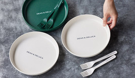 New DEAN &amp; DELUCA Plate &amp; Fork Cutlery Set of 4 - Green or White - £30.13 GBP