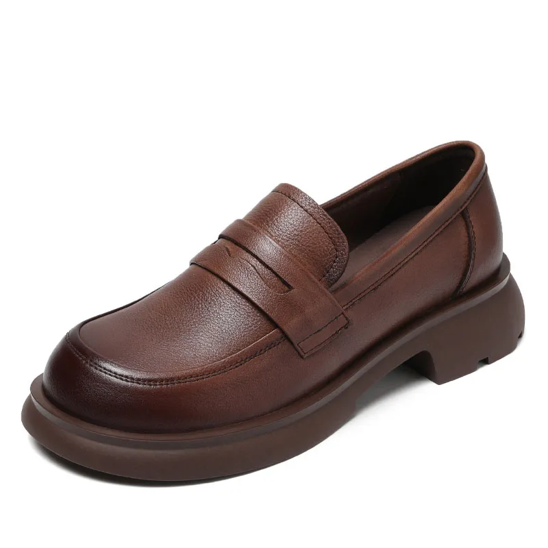Handmade Retro Women Thick Heel Shoes Spring Autumn Genuine Leather Slip... - £75.16 GBP