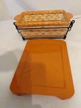 Temp-Tations Old World 1.5 Qt Casserole Loaf Pan w/Lid, Wire Carrier Harvest NEW - £14.94 GBP
