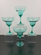 4 Teal Margarita Glasses Set 6.5&quot; Blue Green Stemware Barware Entertainment Lot - £28.70 GBP