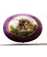 Vtg Porcelain Trinket Box w/ Courting Scene Purple Footed Hinged Painted... - $49.99