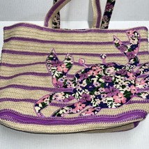 Vera Bradley Coastal Floral Crab Purple And Tan Woven Straw Tote Bag - $38.61