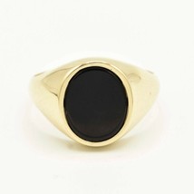 Oval Black Onyx Shiny Signet Ring Real Solid 10K Yellow Gold  HANDMADE G... - £162.38 GBP