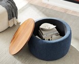 2 In 1 Round Storage Ottoman,Work As End Table And Ottoman,Navy - $242.99