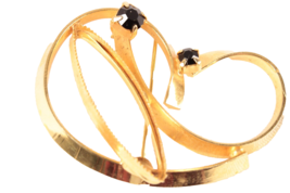 Large Stylized Gold Tone Heart Pin with Black Faceted Stones - €4,36 EUR