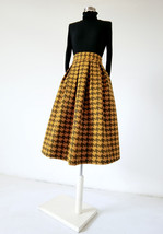 Winter Black Houndstooth Midi Skirt Women Plus Size Pleated Wool Party Skirt image 8