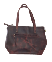 MONTANA HUDSON Eva Burgundy Large Leather Laptop Zip Tote Bag - £33.17 GBP