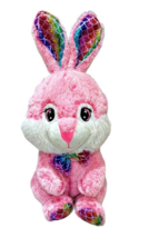 Hug and Luv Easter Bunny Rabbit Stuffed Animal Plush Pink w Rainbow Accents - $11.54