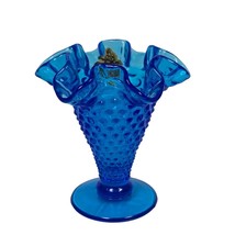 Vintage Fenton Colonial Blue Mini Hobnail Ruffled 4&quot; Trumpet Vase Crimpe... - £9.44 GBP