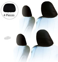 FOR KIA SOLID BLACK CLOTH CAR HEADREST COVERS WITH FOAM BACKING SET OF 4  - $20.22