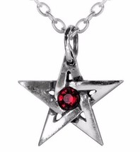 Alchemy Gothic Red Crystal Center Protective Amulet Pentagram Pendant Wi... - $16.95