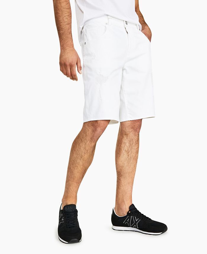 AX Armani Exchange Men's J03 Slim Denim Distressed Stretch Shorts in White-31 - $79.94
