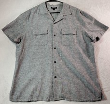 Express Shirt Mens Size Large Gray Linen Short Sleeve Pockets Collar Button Down - £12.21 GBP