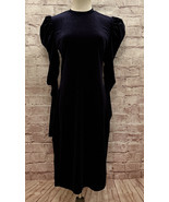 SHEIN Womens Bodycon Midi Dress Dark Blue Stretch Velvet Long Puff Sleev... - £46.47 GBP