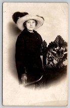 RPPC Young Lady Large Edwardian Fur Hat Coat Gloves Studio Photo Postcard Q23 - £7.94 GBP