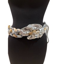 Vintage 3&quot; wide Gold Silver Metallic Braided Rope Macrame Belt 45&quot; long OS - $35.00