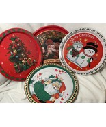 Lot of four Vintage Christmas trays metal &amp; one plastic all different Pl... - £18.26 GBP