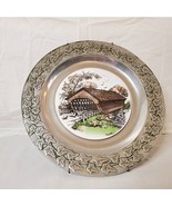  Wilton Covered Bridge Pewter &amp; Porcelain Plate #1 - $29.70