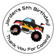 12 Personalized Monster Truck Birthday Party Stickers Favors Labels tags 2.5&quot; - £9.64 GBP