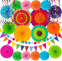 Cinco De Mayo Party Decorations Fiesta Decorations Multi-Color Paper Fans Garlan - £16.51 GBP