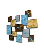 Turquoise n Brown wall art, Blue square wall sculpture 25x21+BIN + 4Pcs ... - $168.30