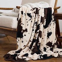 Yiyhuxf Cow Print Blanket Animal Brown Black Milky White Faux Fur Throw Blankets - £29.81 GBP