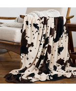 Yiyhuxf Cow Print Blanket Animal Brown Black Milky White Faux Fur Throw ... - £29.34 GBP