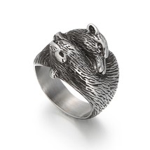 Viking Wolf Head Nordic Men&#39;s Stainless Steel Ring Punk Animal Jewelry Size8-12 - £10.36 GBP