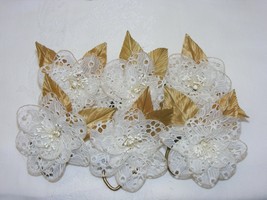 Vintage Handmade Napkin Rings Set of 6 White Lace w Floral Pattern #39 - $368.72 MXN
