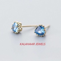 Dainty heart shape sapphire earring studs blue crystal, crown heart earrings - £63.69 GBP