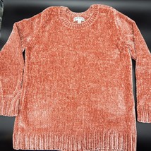 Orvis Sweater Womens Blush Pink Rose Velour Chenille Chunky Knit L Sleeve SZ M - £19.76 GBP