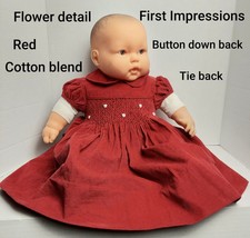 First Impressions Red Corded Button Down Back Dress Size 3-6 Mos. - £7.83 GBP