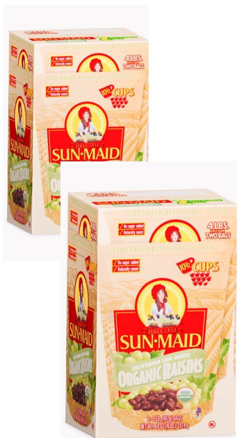 Sun Maid Califronia Organic Raisins 100% Natural 2 Pack - 4 lbs, Total 8 LB - $29.95