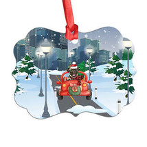 Cute Pug Dog Riding Red Truck On Winter City Ornament Merry Christmas Gift - £13.25 GBP