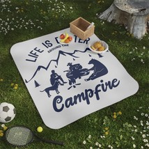 Fireside Campsite Picnic Blanket 61&quot;x51&quot; Woodland Scene Print - £48.26 GBP