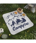 Fireside Campsite Picnic Blanket 61&quot;x51&quot; Woodland Scene Print - £46.15 GBP