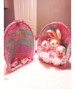 VINTAGE EASTER BUNNY IN EGG BASKET. WHITE BUNNY IN EASTER DRESS. EXC CON... - $20.25